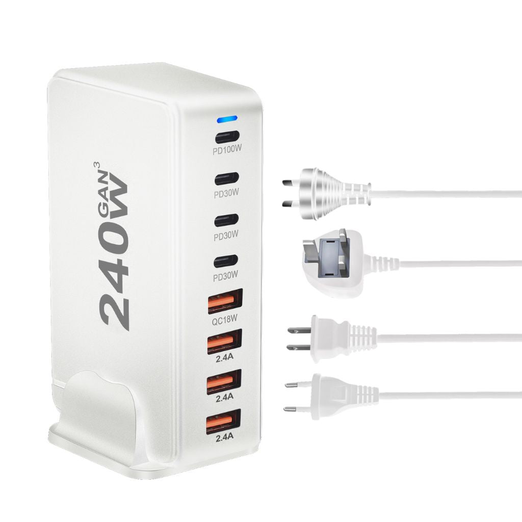 240W GaN Charger - 8-Port USB-C, Fast Charge | Compact