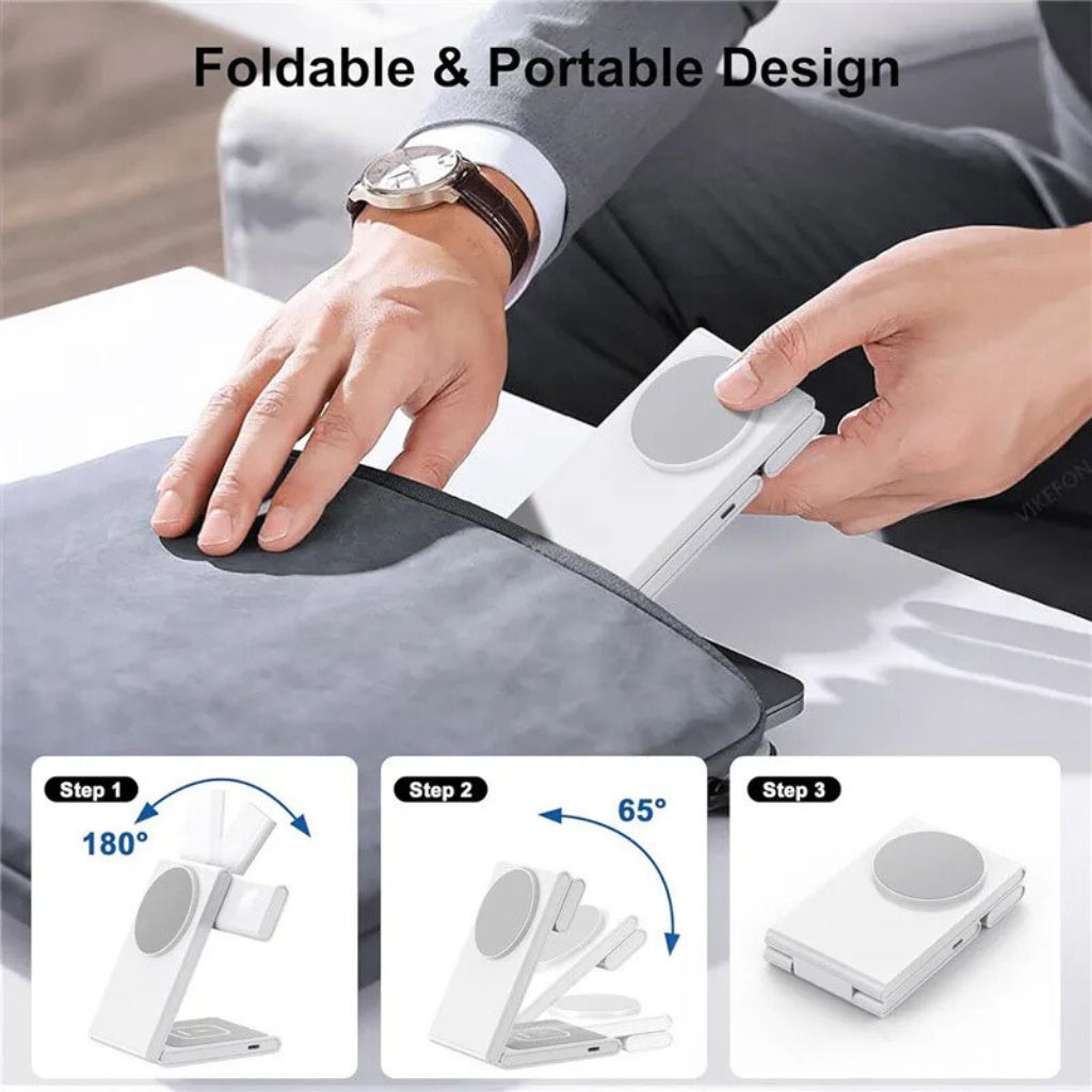 3 in 1 Wireless Charger - Foldable White | Fast Charge