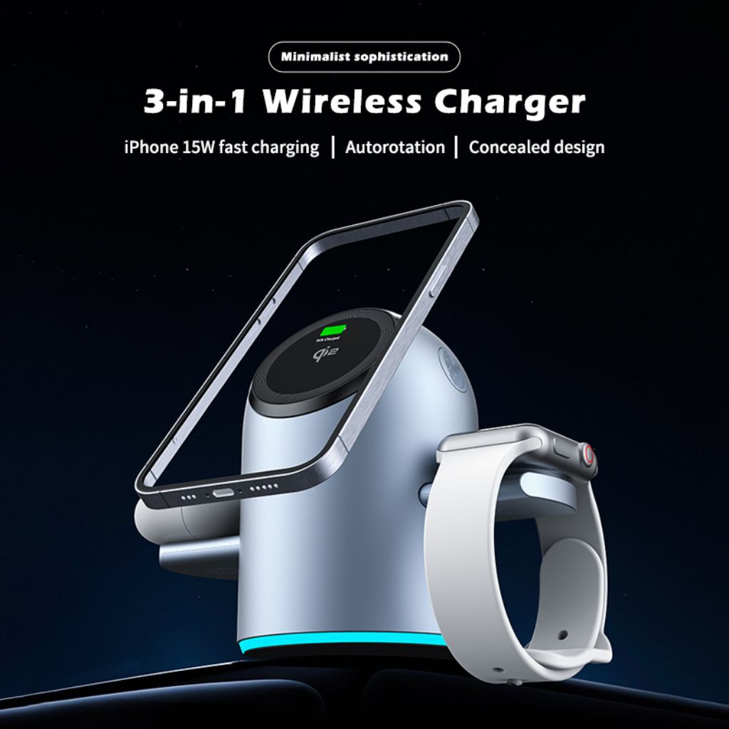 Qi2 Wireless Charger - 3-in-1, Auto-Rotate | Fast Charging