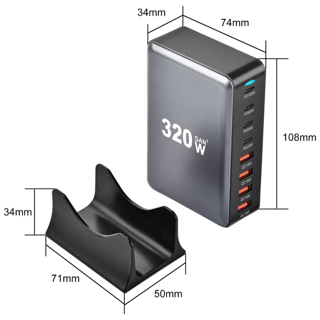 320W GaN Charger - 8-Port USB-C, Fast Charging | Productivity