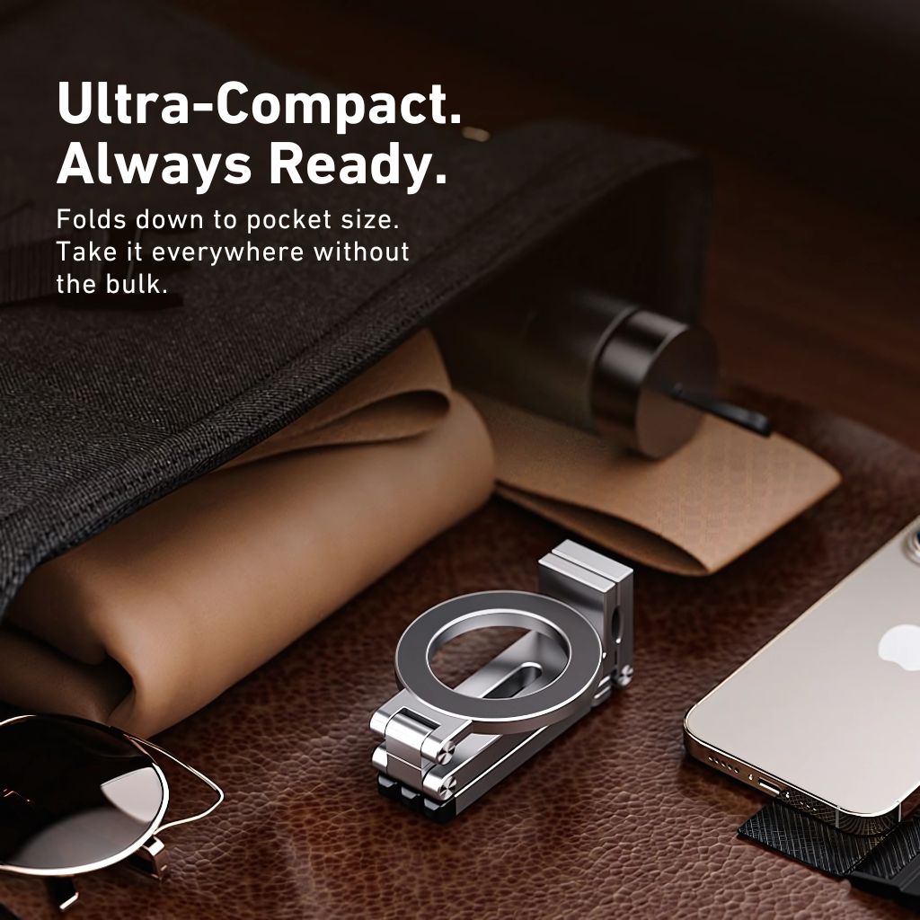 Magnetic Phone Holder - Foldable Tripod, Silver | Versatile
