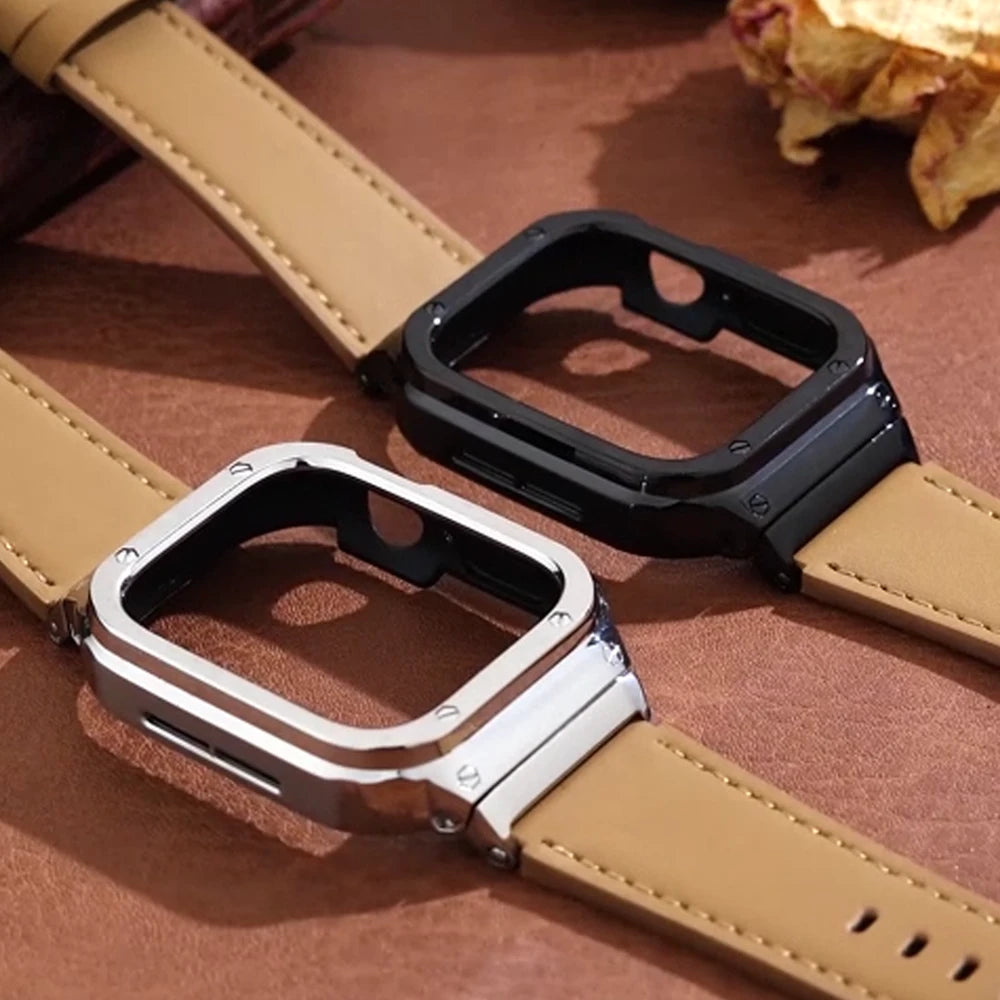 Premium Leather Apple Watch Band - 316L Steel, Black | Style