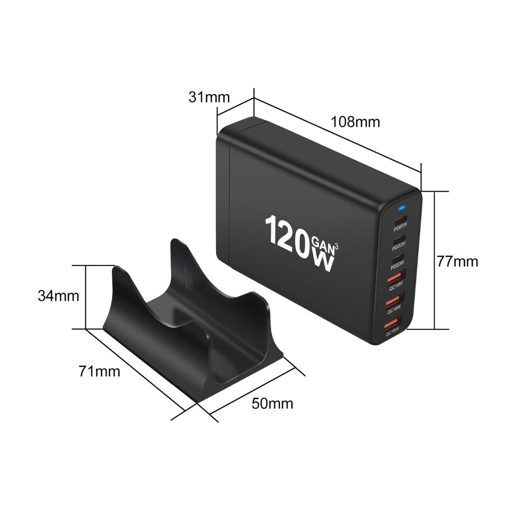 120W GaN Charger - 6-Port USB-C Fast Charger | Productivity