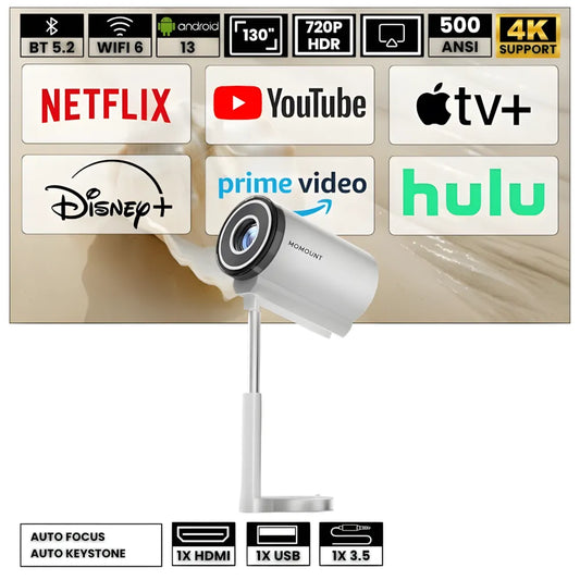 Smart Portable Projector - 150" Cinema, Auto-Focus | Home Cinema