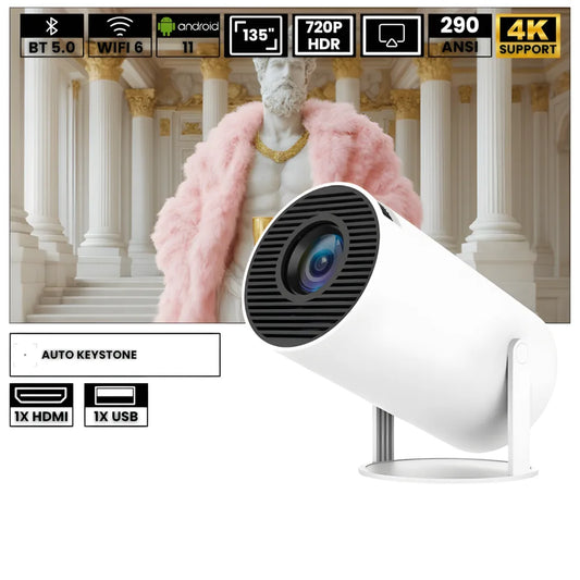Portable HD Smart Projector – Android 11, 180° Rotating Base, Autofocus, 260 ANSI, WiFi 6, Bluetooth 5.0
