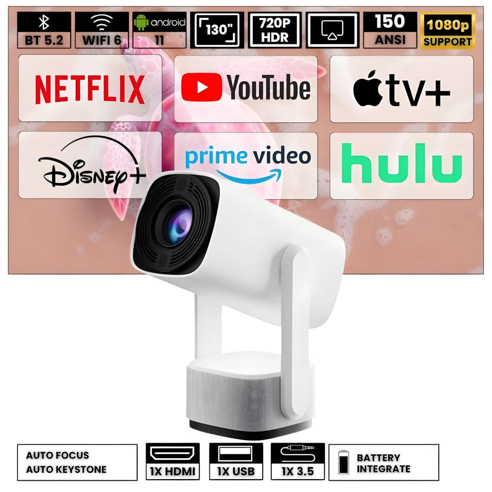 Portable Projector - 230° Flexible, Android 11 | HiFi Sound
