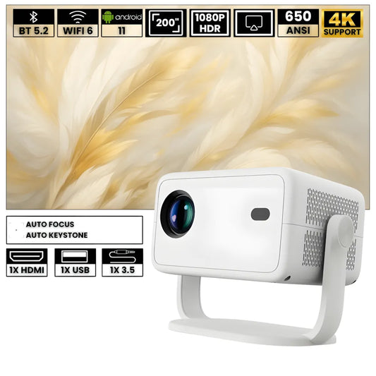 Portable Android Smart Projector – Full HD 1080p, Android 11, 650 ANSI Lumens, Wi-Fi 6, Bluetooth 5.2, 360° Rotation