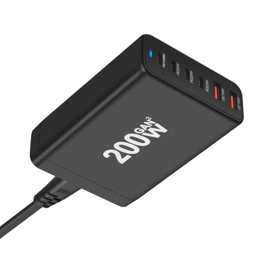 200W GaN Charger - 6-Port USB-C, Fast PD/QC | Charge Faster