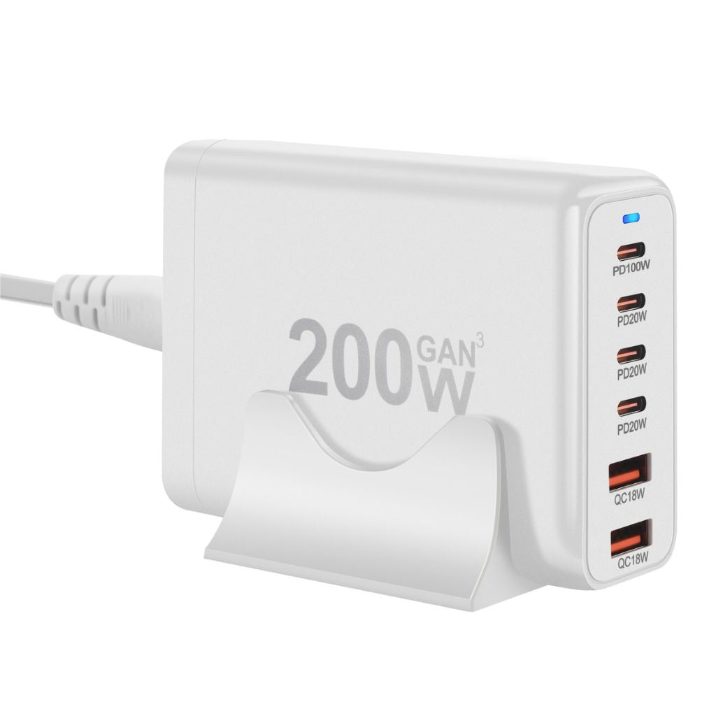 200W GaN Charger - 6-Port USB-C, Fast PD/QC | Charge Faster
