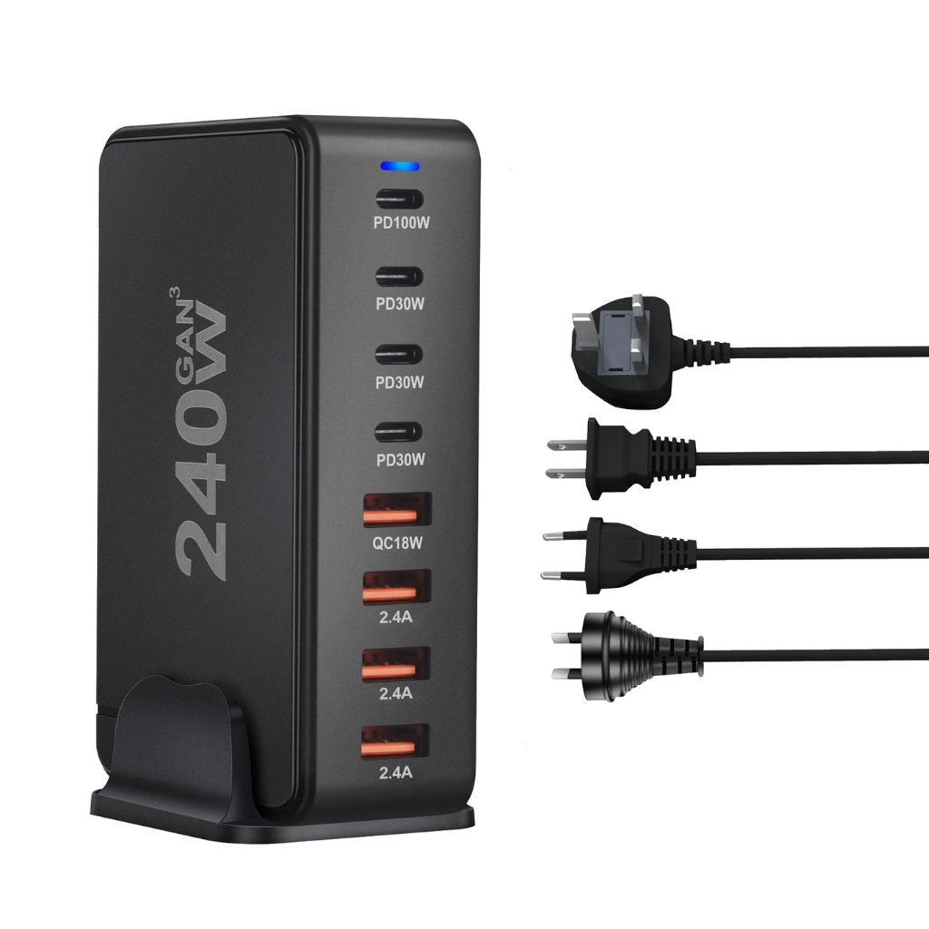 240W GaN Charger - 8-Port USB-C, Fast Charge | Compact