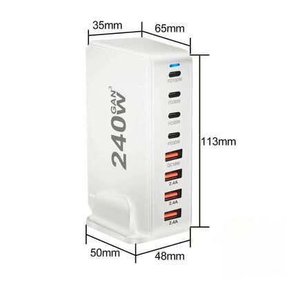 240W GaN Charger - 8-Port USB-C, Fast Charge | Compact
