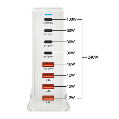 240W GaN Charger - 8-Port USB-C, Fast Charge | Compact