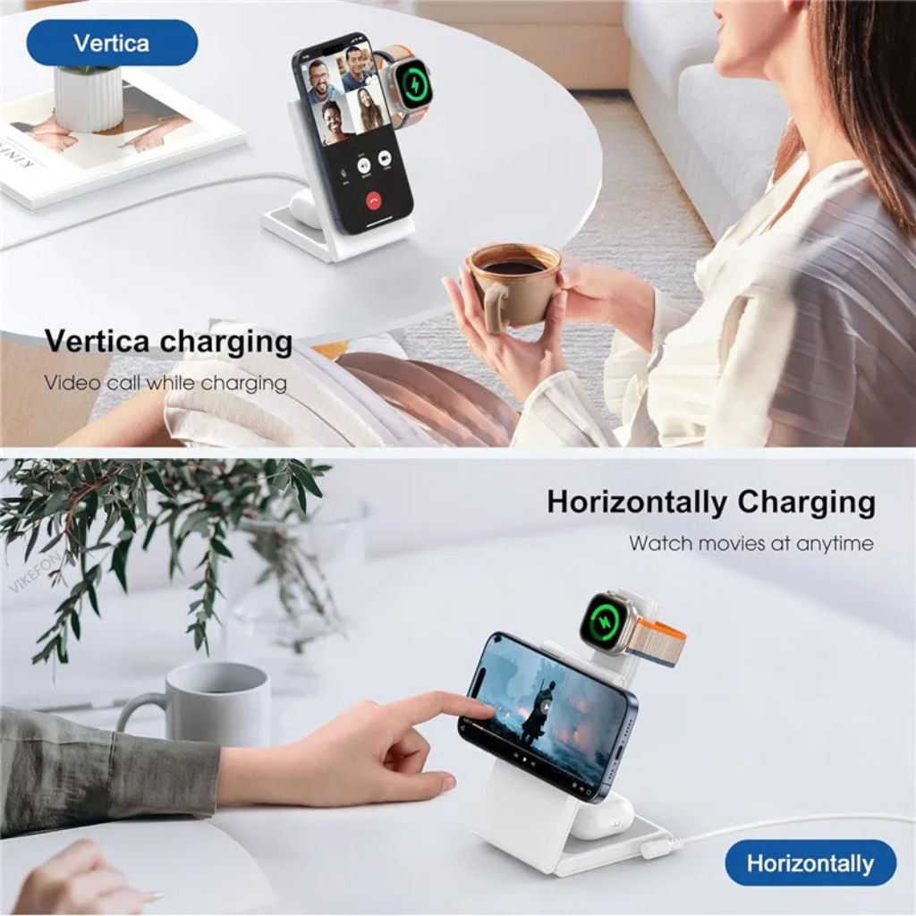 3 in 1 Wireless Charger - Foldable White | Fast Charge