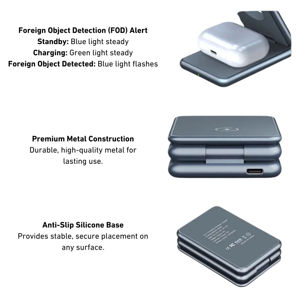 Foldable Wireless Charger - 3-in-1, Portable | Apple Ready