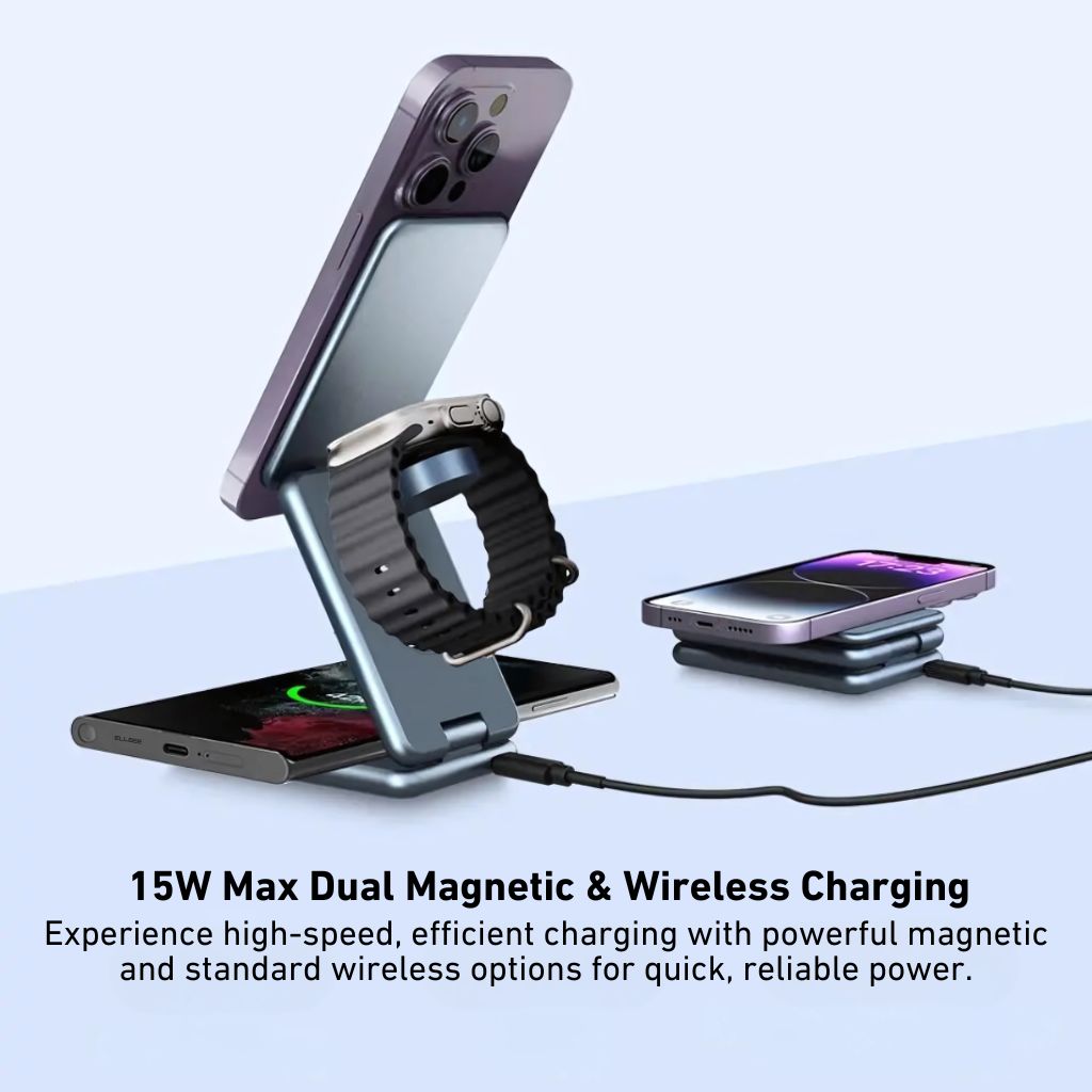 Foldable Wireless Charger - 3-in-1, Portable | Apple Ready