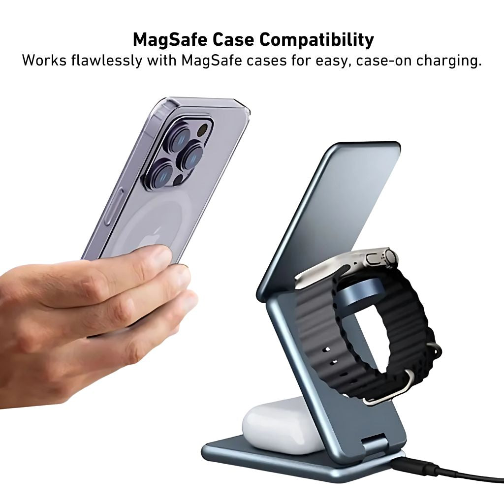 Foldable Wireless Charger - 3-in-1, Portable | Apple Ready