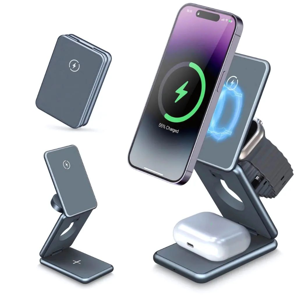 Foldable Wireless Charger - 3-in-1, Portable | Apple Ready
