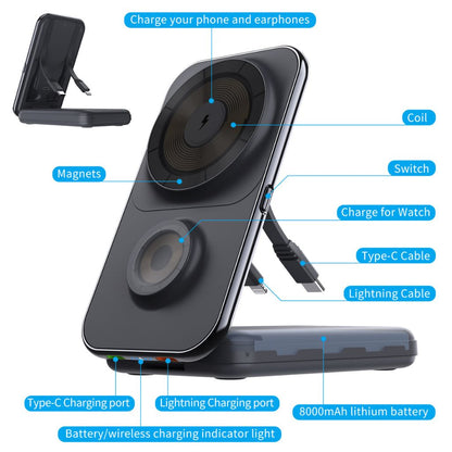 3-in-1 Wireless Charger - Qi2 MagSafe, 8000mAh | Fast Charging