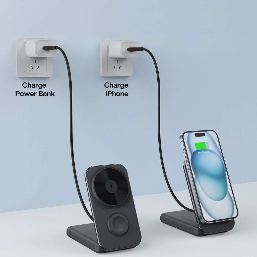 3-in-1 Wireless Charger - Qi2 MagSafe, 8000mAh | Fast Charging