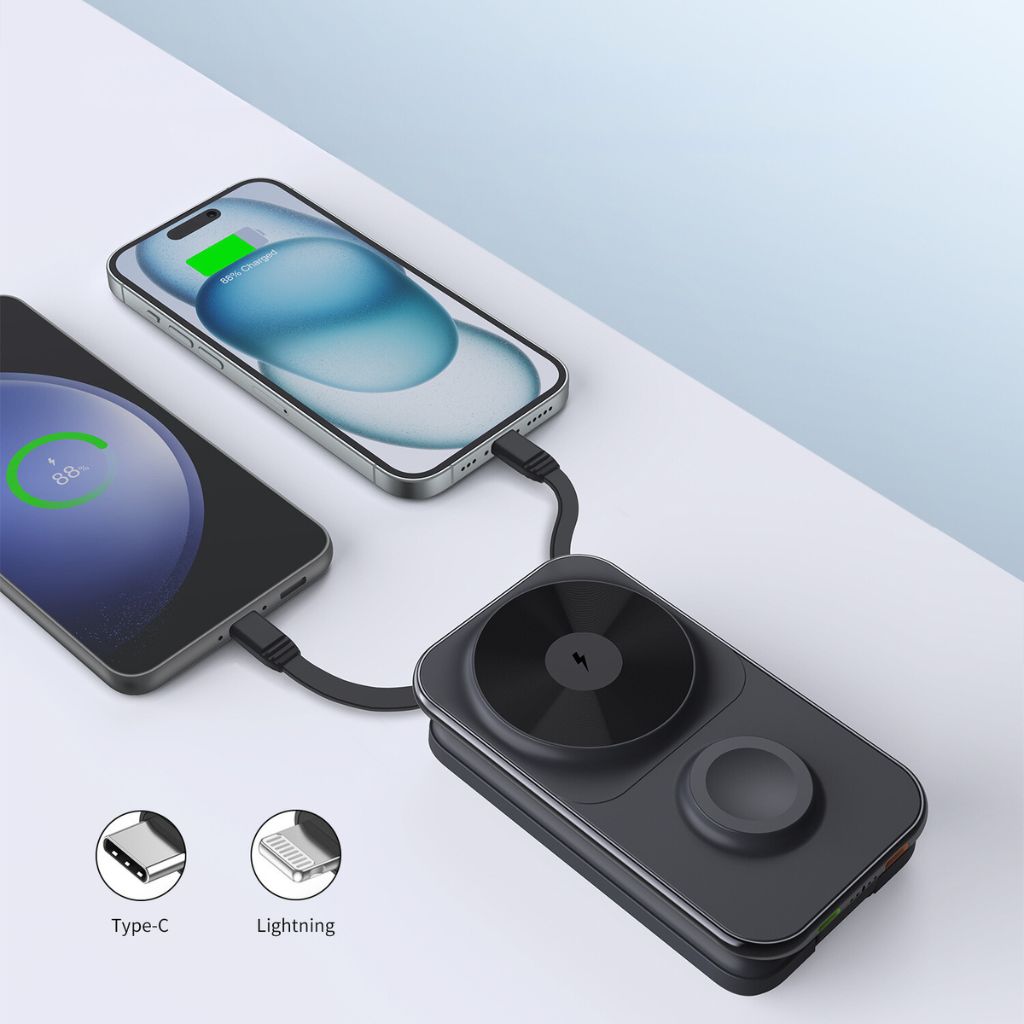 3-in-1 Wireless Charger - Qi2 MagSafe, 8000mAh | Fast Charging
