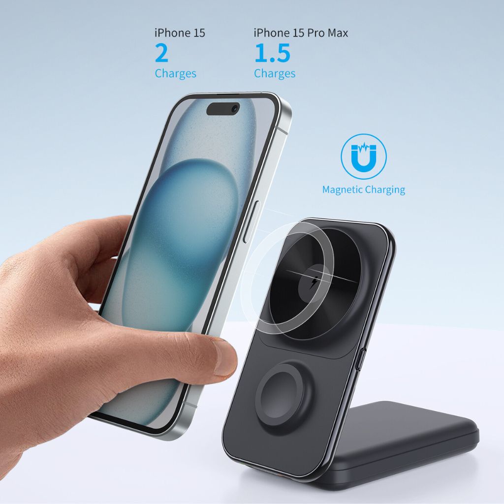 3-in-1 Wireless Charger - Qi2 MagSafe, 8000mAh | Fast Charging