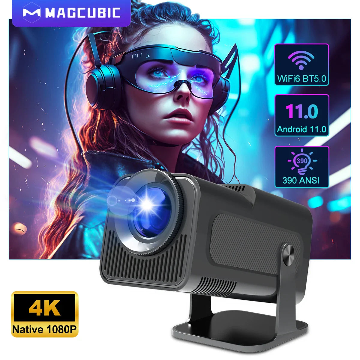 Native 1080P Projector - WiFi 6, Portable | Home Cinema