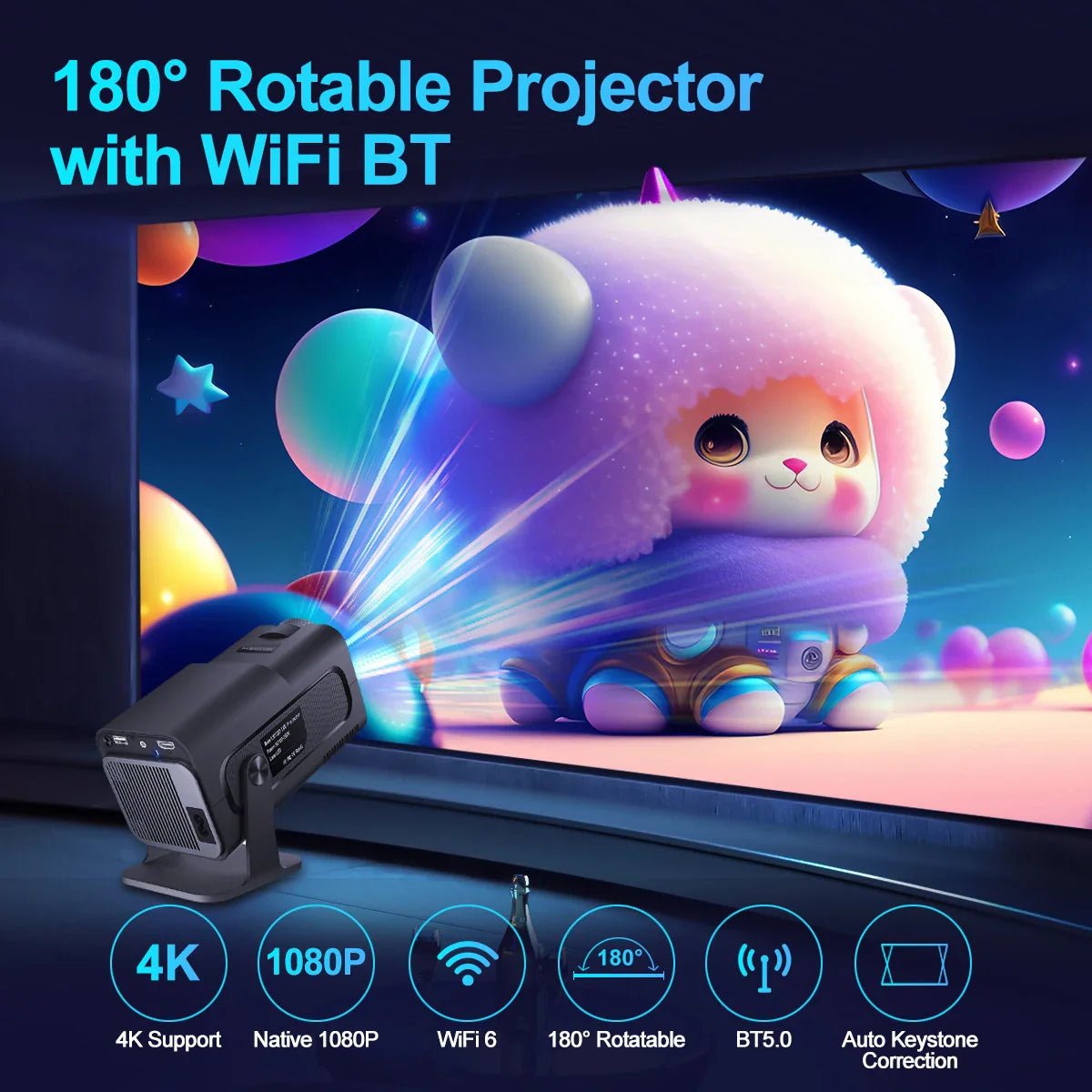 Native 1080P Projector - WiFi 6, Portable | Home Cinema