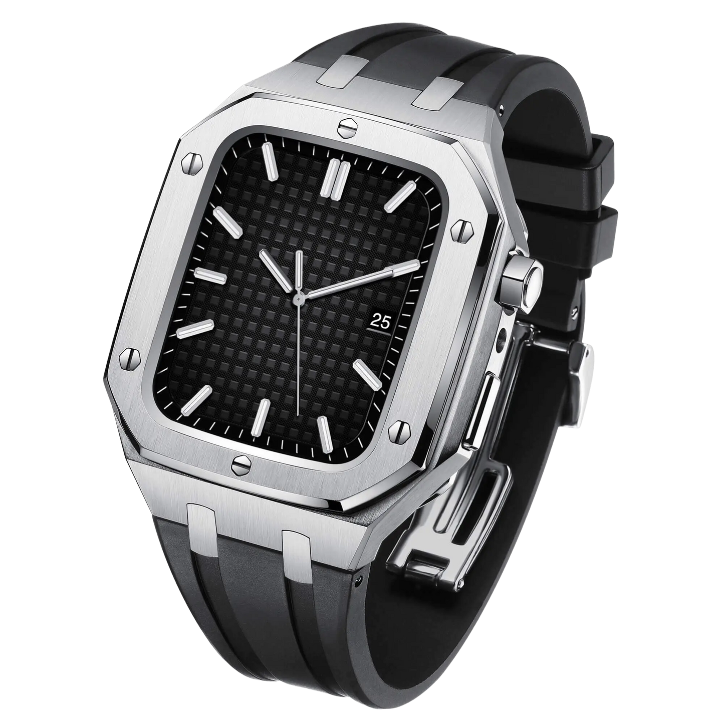 Apple Watch 44mm Silver Black Case Band - Style & Protection