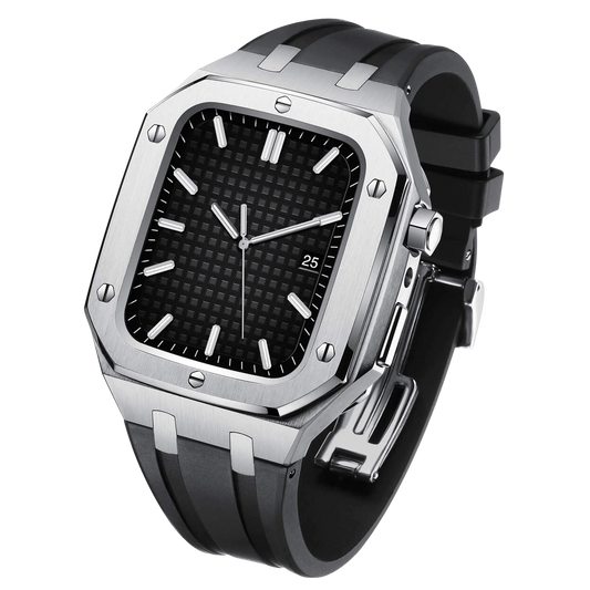 Apple Watch 44mm Silver Black Case Band - Style & Protection
