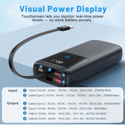 65W Laptop Power Bank - PD Fast Charging, 20000mAh | Portable