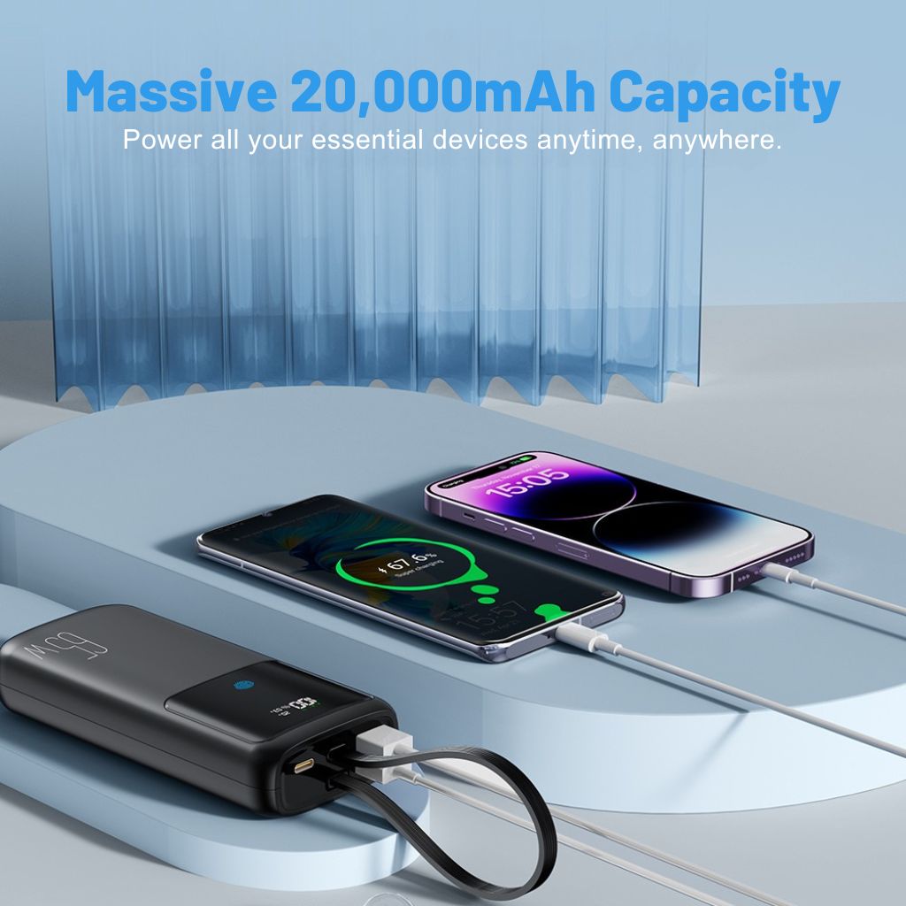 65W Laptop Power Bank - PD Fast Charging, 20000mAh | Portable