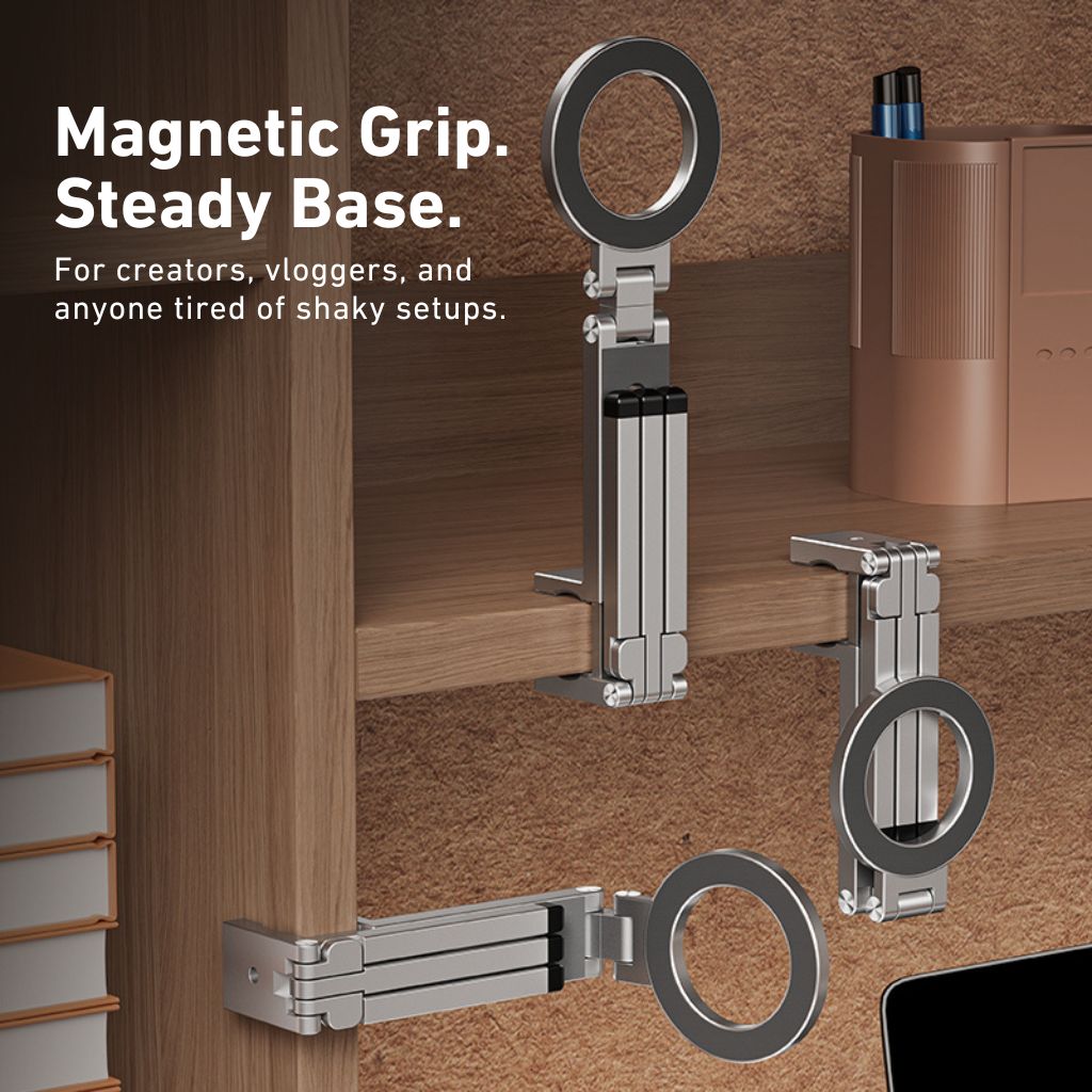 Magnetic Phone Mount - Tripod, Silver | Secure