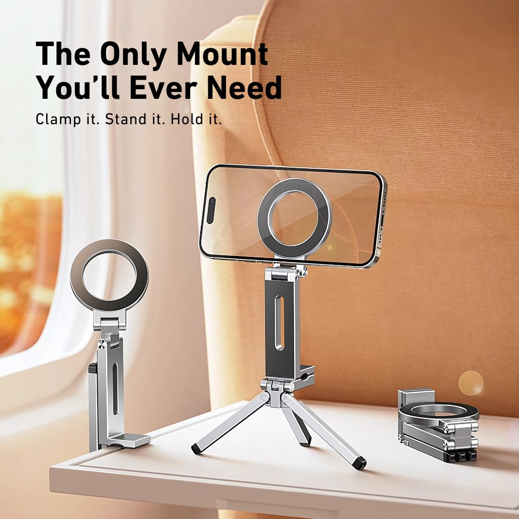 Magnetic Phone Mount - Tripod, Silver | Secure
