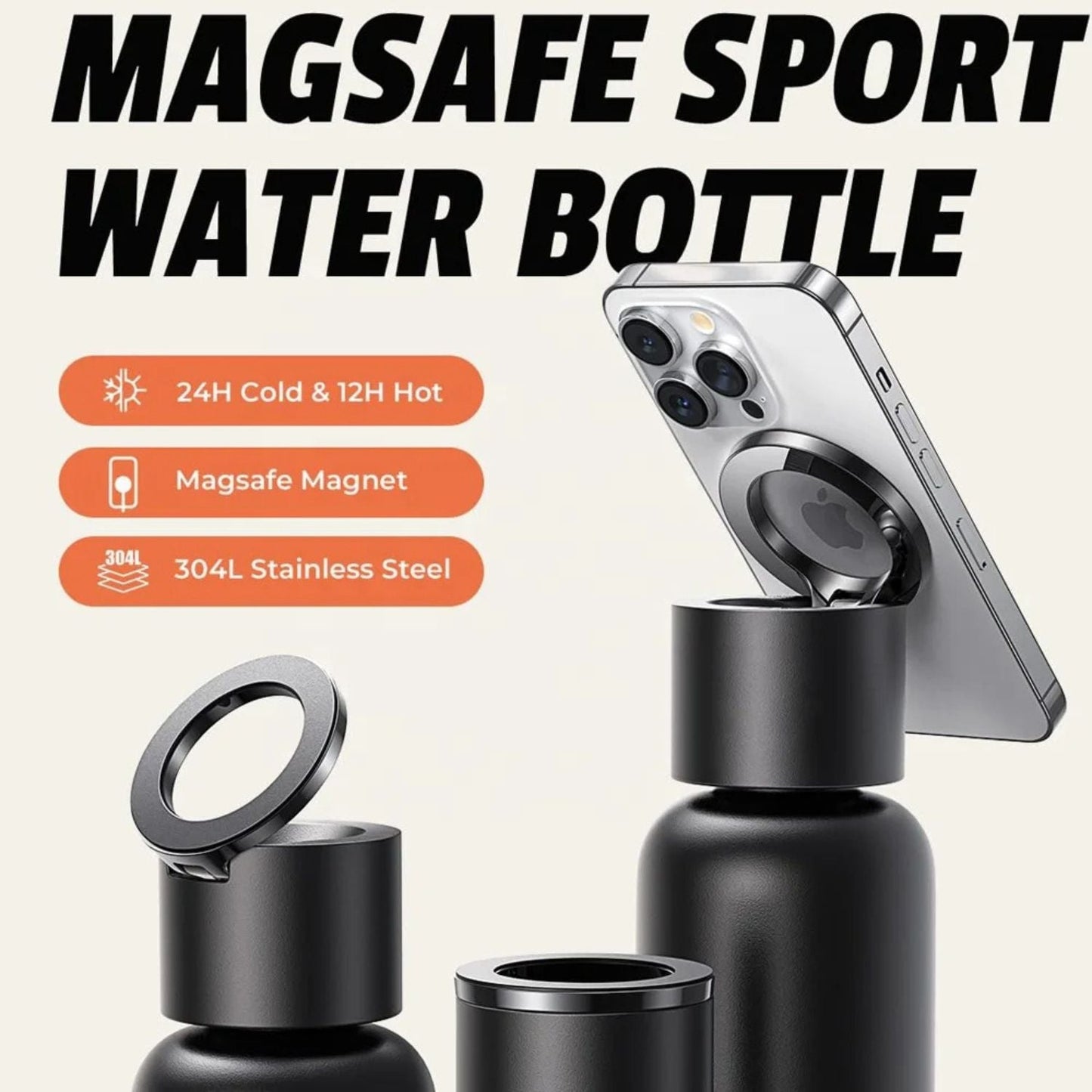 MagSafe Water Bottle - Stainless Steel | Hydration & Productivity