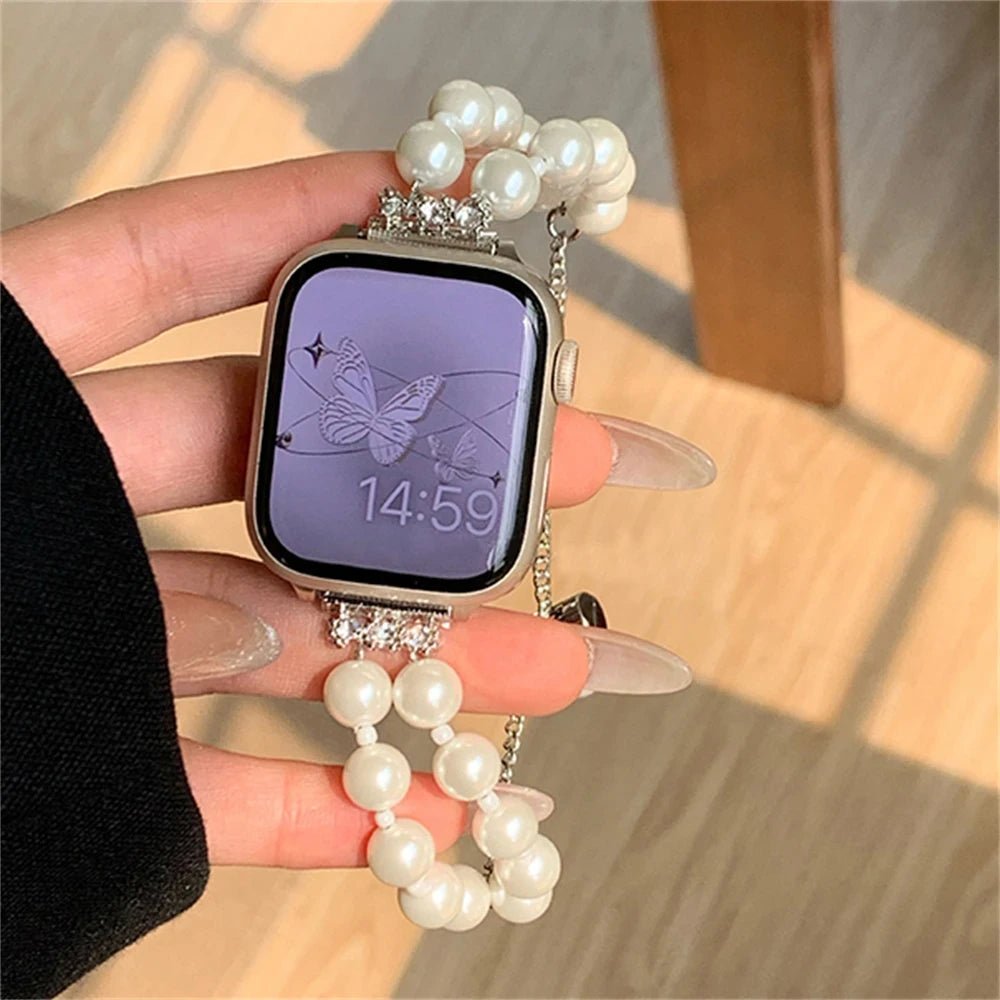 Pearl Apple Watch Strap - Rose Gold, Elastic | Elegant