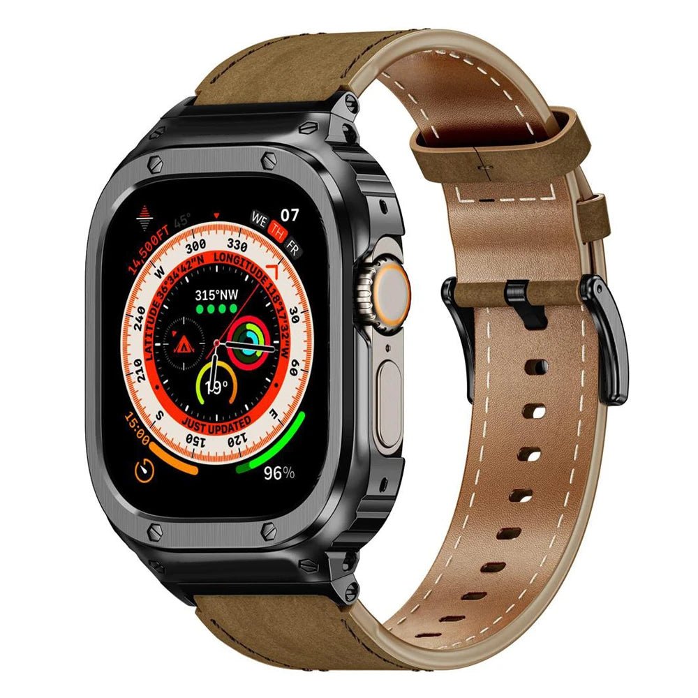 Premium Leather Apple Watch Band - 316L Steel, Black | Style