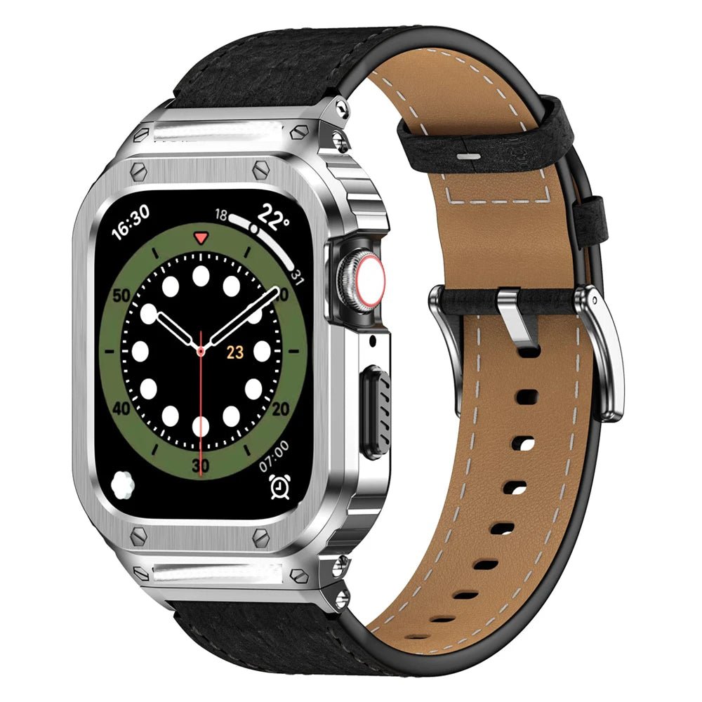 Premium Leather Apple Watch Band - 316L Steel, Black | Style