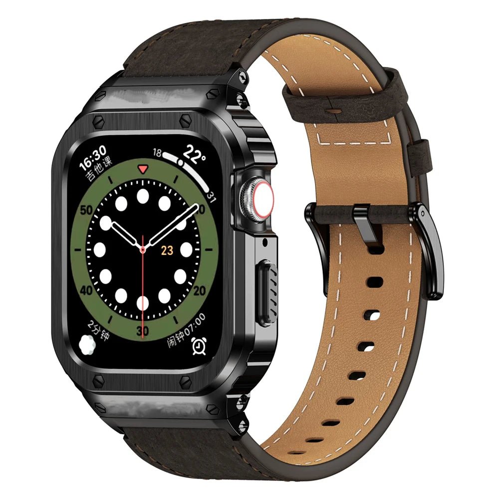 Premium Leather Apple Watch Band - 316L Steel, Black | Style