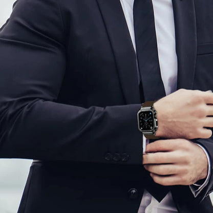 Premium Leather Apple Watch Band - 316L Steel, Black | Style