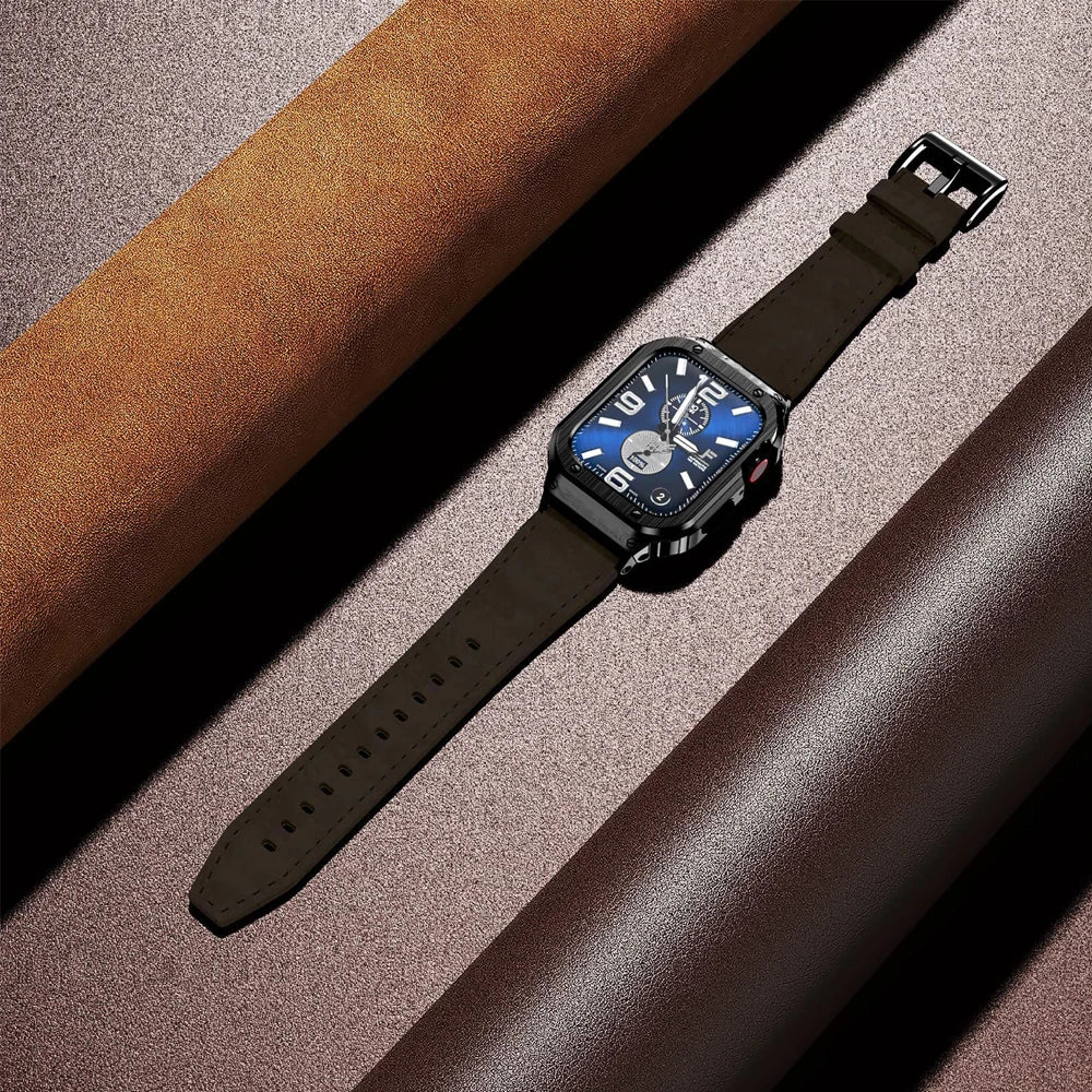 Premium Leather Apple Watch Band - 316L Steel, Black | Style