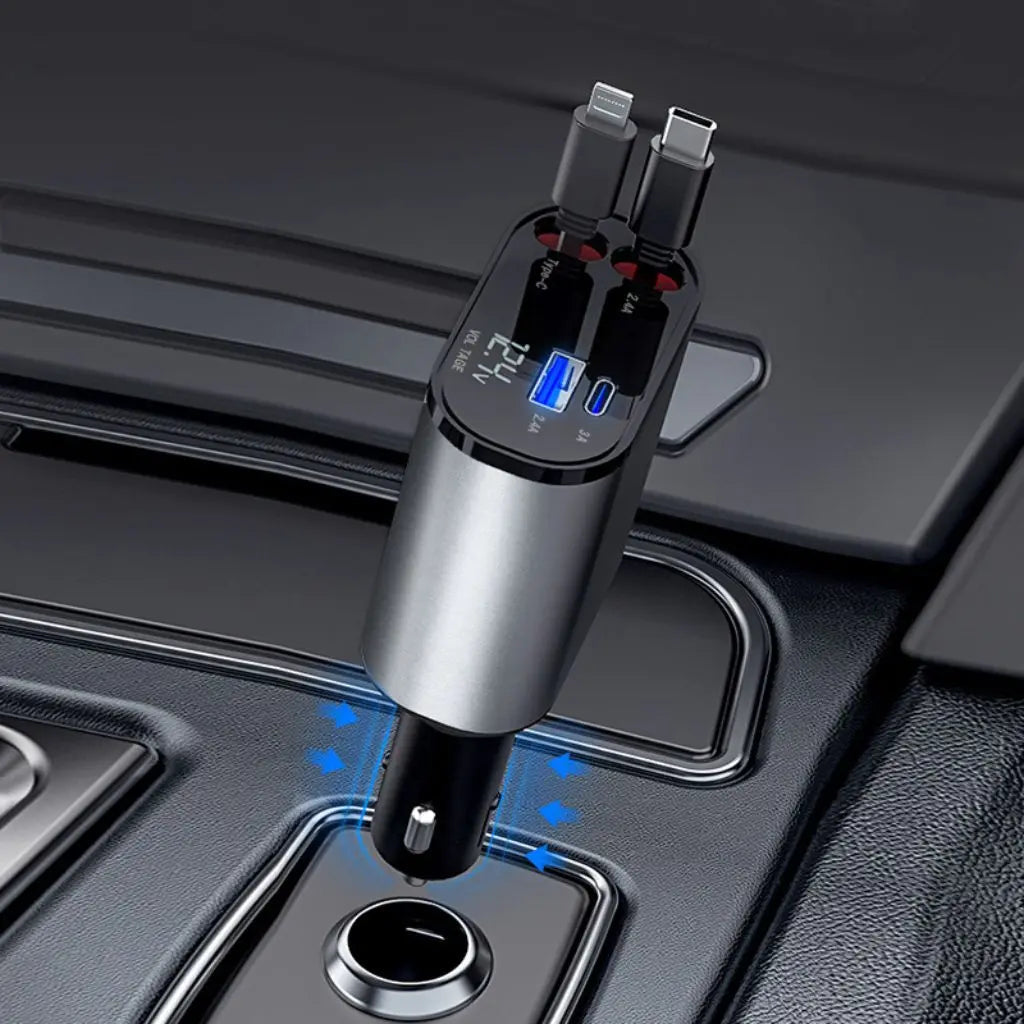 Retractable Car Charger - USB-C & Lightning | Tangle-Free