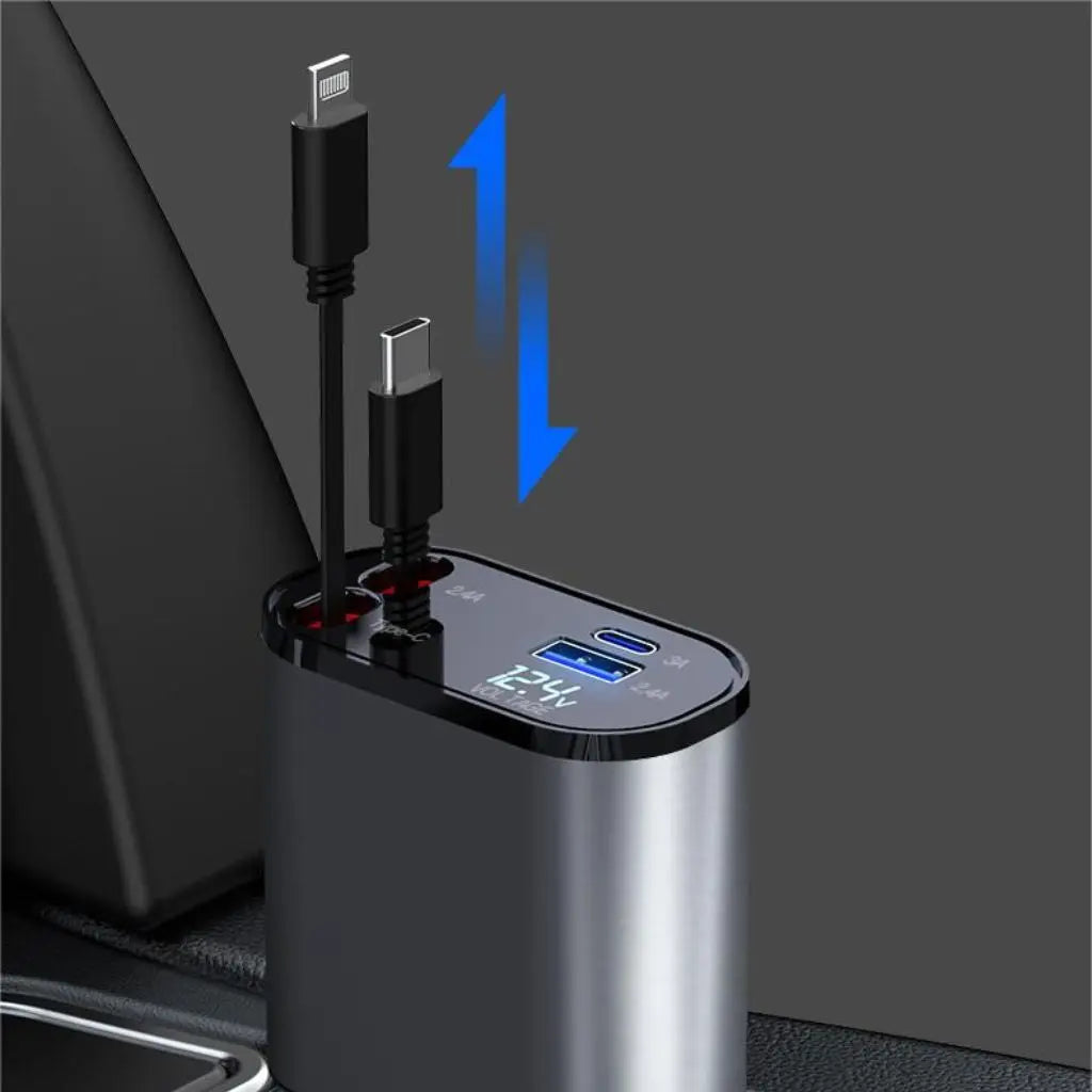 Retractable Car Charger - USB-C & Lightning | Tangle-Free