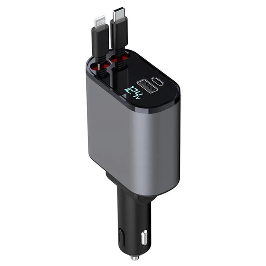 Retractable Car Charger - 4-in-1 Fast Charge | Tangle-Free