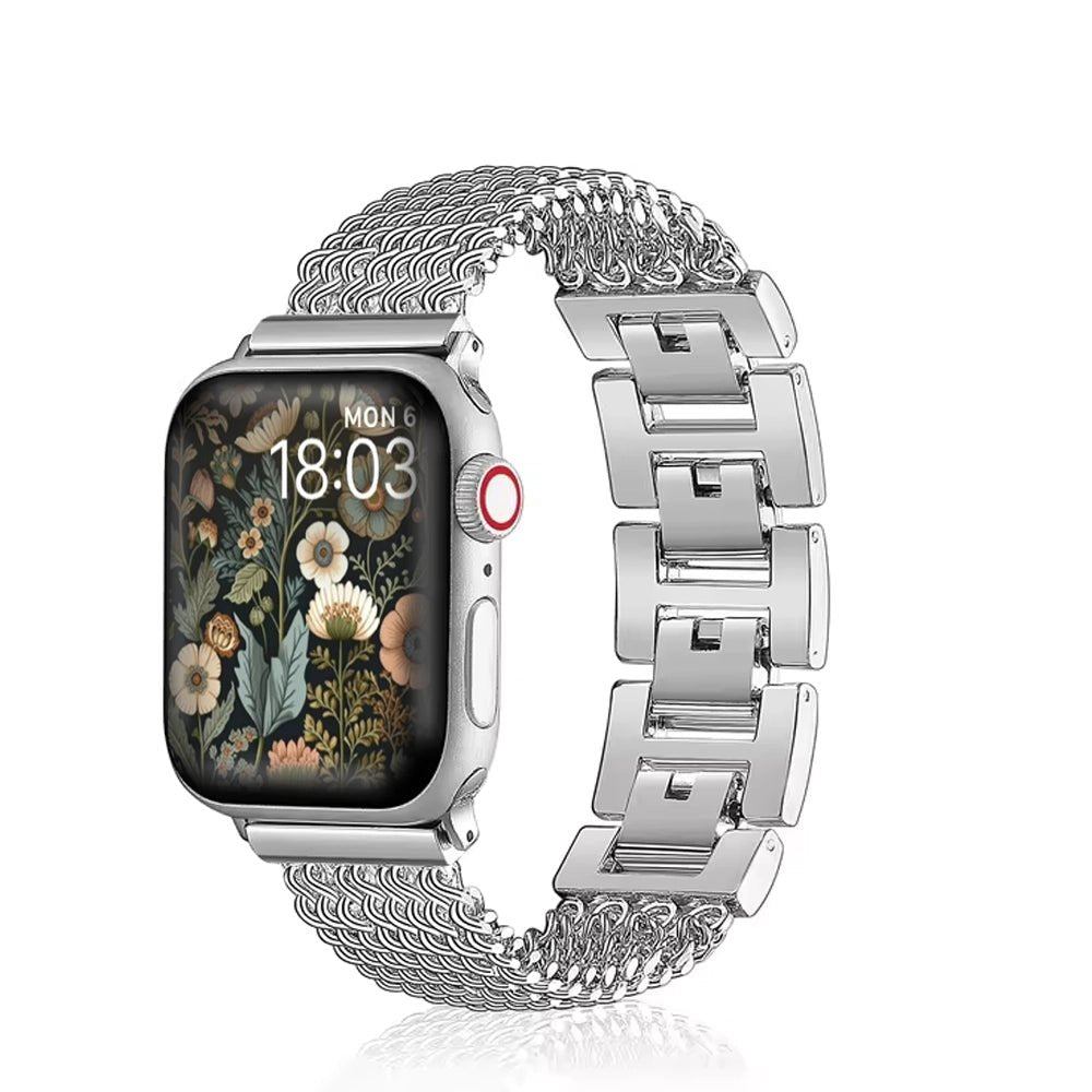 Woven Stainless Steel Apple Watch Band - Polished,Resizable | Elegant