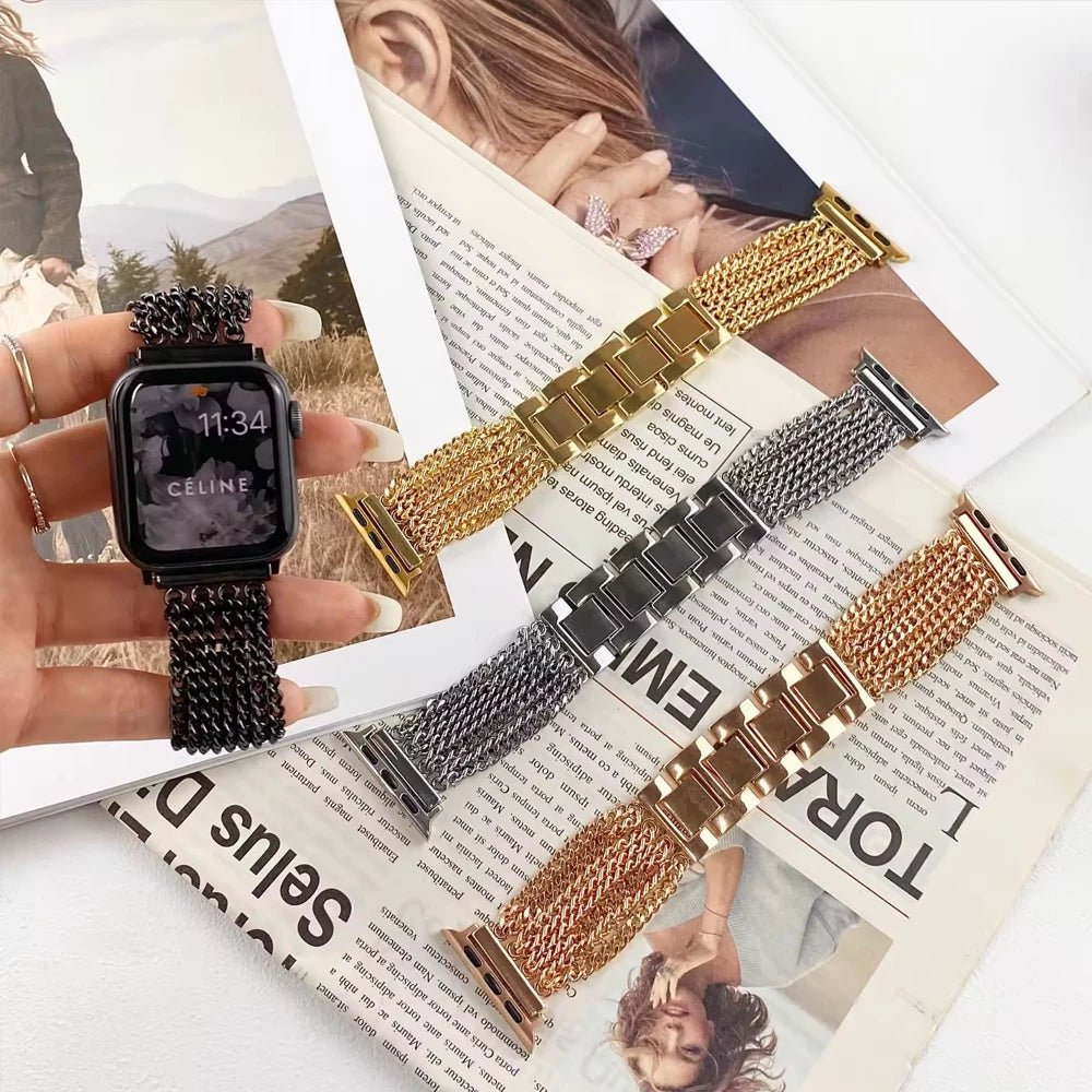 Woven Stainless Steel Apple Watch Band - Polished,Resizable | Elegant
