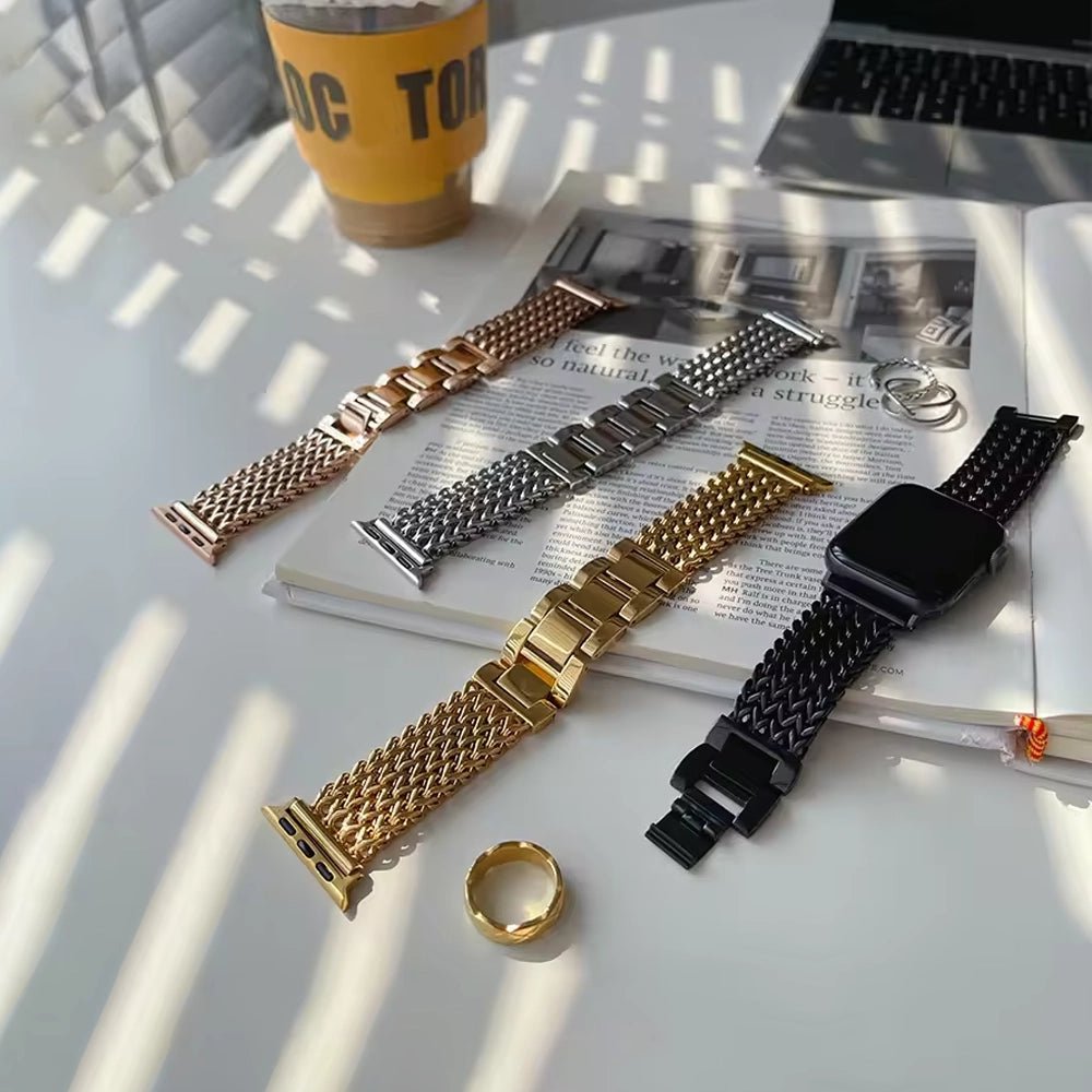 Woven Stainless Steel Apple Watch Band - Polished,Resizable | Elegant